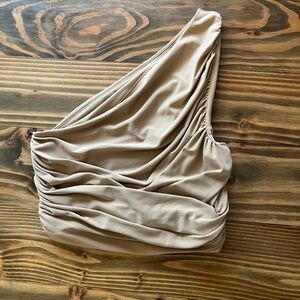 Elegant Tan One-Shoulder Dress